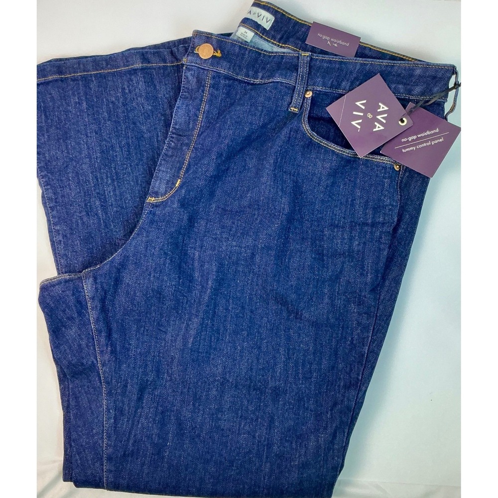 AVA & VIV Womens High Rise Flare Jeans Size 24 Dark Wash No Gap Waistband NWT‎